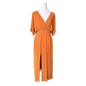 L'AGENCE Gathered Maxi Dress Surplice Neckline Dolman Sleeve Side Slit Medium